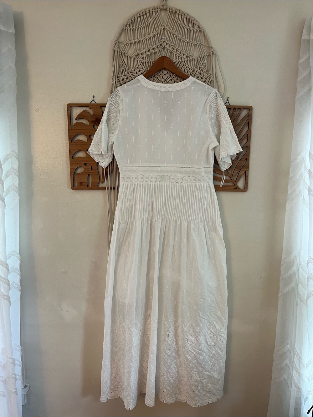 NWT Magaschoni White Linen Eyelet Short Sleeve Button-Front Maxi Dress Medium - Picture 12 of 13